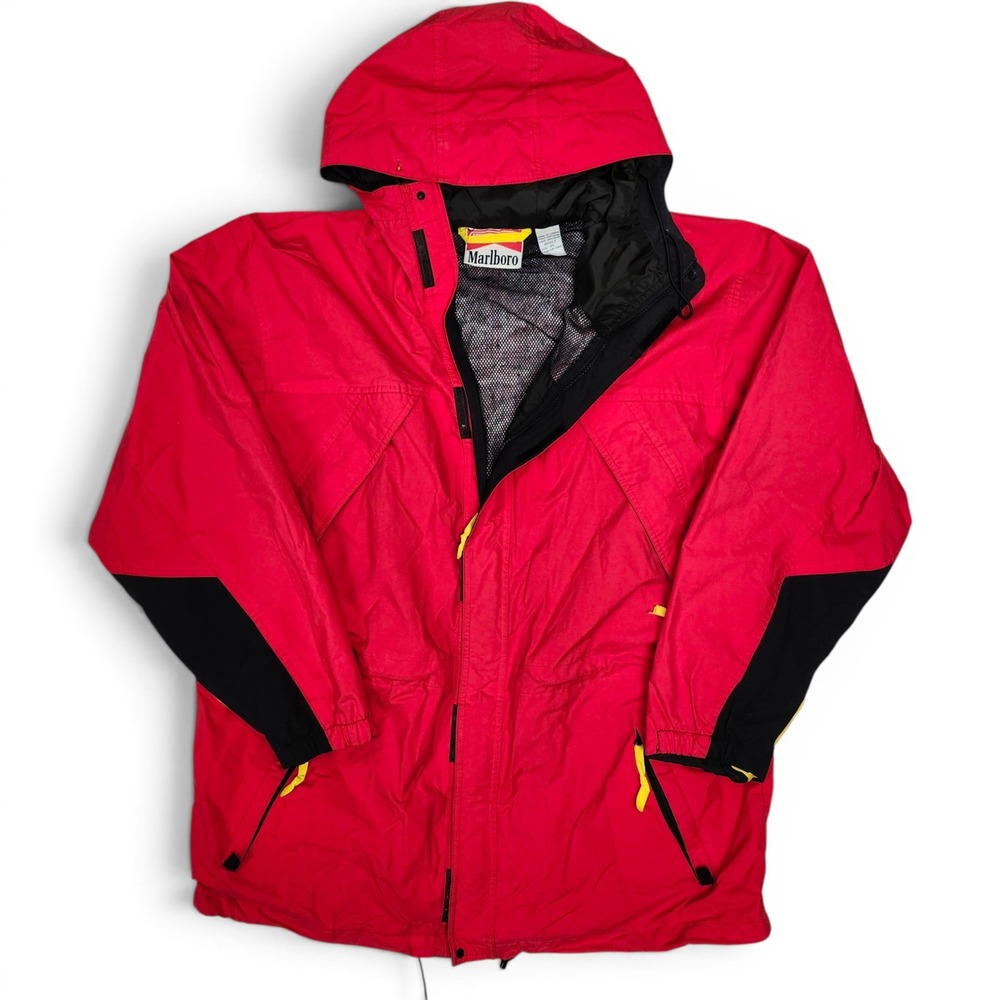 Vintage 90s Marlboro Adventure Team Red Hooded Windbreaker Retro Jacket XL